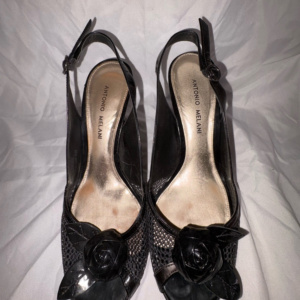 Antonio Melani Black Floral Slingback Heels